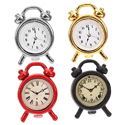 OFFIGAM 4 Stück Mini-uhrenmodell Puppenhaus-standuhr Mini-hausschmuck Lichterketten Für Schlafzimmer Vintage Uhr Mikrospielzeug Verrückt Mini-wecker Digitale Wanduhr Alarm Sensor Legierung von OFFIGAM