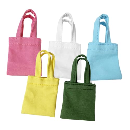 OFFIGAM 5 Stück Mini handgefertigte Canvas-Tasche Puppenhaus Dekoration Mini Leinwandtasche Leute aus dem Puppenhaus Mini-Puppenhandtasche Figur Mini-Hauspuppentasche Kleine Puppentaschen von OFFIGAM