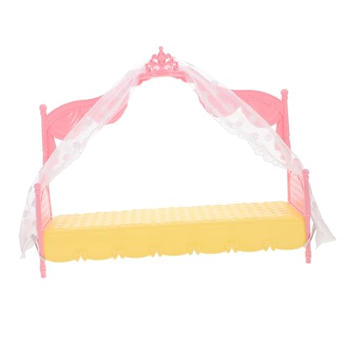 OFFIGAM Prinzessin Bett kinderzimmer Puppenhaus Dekoration Puppenbett Puppenhaus Accessoires Puppenhaus Babybett Kleinkinderbetten Bett für Mädchen Plastik Rosa von OFFIGAM