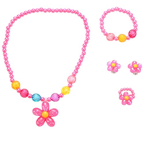 OFFPENSIG 4pcs LovelyGirls Kinder Perlen Sun Halskette Armband Ringe Ohrringe Schmuck Set Kinder Party Geschenk von OFFPENSIG