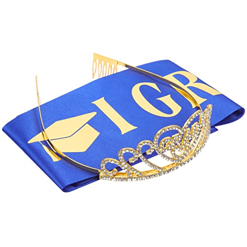 OFFSCH 1 Satz 2023 Abschluss Schulter Gurt Stirnband Grad Partydekorationen Braut- Abschlussball Braut Schärpe Schärpen Herzlichen Glückwunsch Zum Absolventen-Banner Krone Satin Blue von OFFSCH