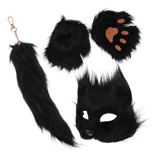 OFFSCH 1 Satz Fuchs-masken-set Maske Für Cosplay Maske Für Fuchskostüm Fuchsmaske Für Halloween-cosplay Tier Cosplay Pelziger Fuchsschwänze Fuchsschwanz Kostüm Damen Black Stoff von OFFSCH