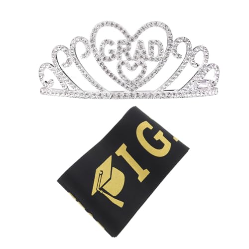 OFFSCH 1 Satz Graduierungs-Schultergurte Kappendekorationen Satinschärpe Promkrone Kopfbedeckung Kronen abschlussfeier abschluss party Grad Dekoration grad Tiara-Schärpe Legierung Silver von OFFSCH