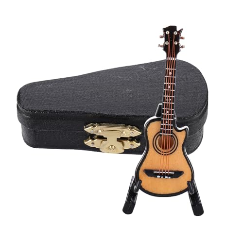 OFFSCH 1 Satz Mini-Gitarre Miniatur-Puppenhausmodell kleinste Gitarre Mini-Bassgitarre Gitarrenmodell Musikinstrument Dekoration Musikinstrumente Desktop-Ornament Miniatur-E-Gitarre Holz von OFFSCH