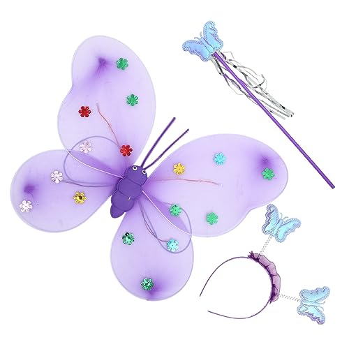 OFFSCH 1 Satz igelkostümkinder e girl kleidung butterfly costume butterfly wings Schmetterlingsstab schmetterlingsflügel dekor Schmetterlings-Stirnband, Flügelstab Feenstab Stoff Violett von OFFSCH