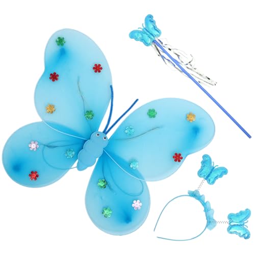 OFFSCH 1 Satz igelkostümkinder stirntuch butterfly wings Schmetterlingsflügel Stirnband Schmetterlings-Stirnband für Cosplay Cosplay-Schmetterlingsflügel Engelsflügel Feenstab Stoff Blue von OFFSCH