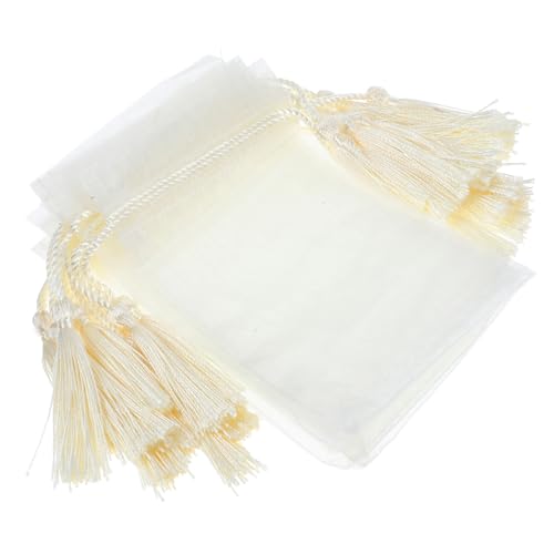 OFFSCH 10 Stk Geschenkbeutel mit Quaste und Kordelzug Schmuckbeutel Sachet Beutel aufbewahrungstasche aufbewahrungsbeutel Gewürzgazebeutel transparente Beutel mit Kordelzug Organza Beige von OFFSCH