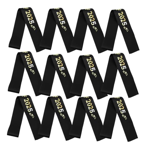 OFFSCH 12Pcs 2025 Abschlussfeier Graduierung Dekorationen Graduierten Label Graduiertendekoration Banner Schultergurte Graduierten Belt Anhänger Abschlussfeiersgürtel Satin Schwarz von OFFSCH