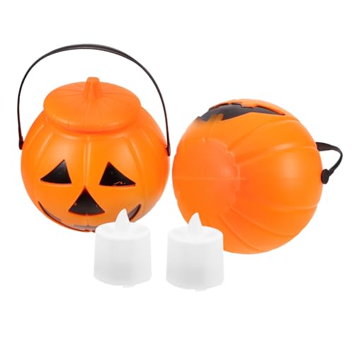 OFFSCH 2 STK Leuchtender Kürbiseimer Halloween behälter für süßigkeiten Halloween süßigkeiten Eimer Kürbiseimer zum Leuchten bringen Halloween Tischdekoration Halloween-Eimer für Kinder von OFFSCH