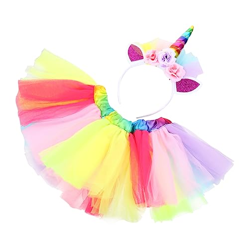 OFFSCH 2 Stück 1 Set Einhorn Tutu Rock Bunter Tutu Rock Schöner Rock Anzieh Requisiten Party Requisiten Flauschiger Rock Schöner Tutu Rock Trendiges Stirnband Polyester von OFFSCH