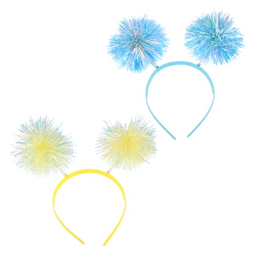 OFFSCH 2 Stück Fellknäuel Stirnband Stirnbänder Haarbänder Kostüme Bekleidung Pompon Lametta Kopfbedeckung Glitzerndes Pompon Stirnband Flauschiger Ball Haarreifen Cosplay von OFFSCH