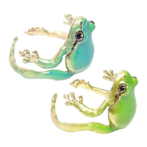 OFFSCH 2 Stück Grüner Froschring Der Ring Umarmungsring Lustiger Schmuck Offene Ringe Verstellbar Offener Froschring Tierfingerring Lustiger Ring Froschring Handgefertigte von OFFSCH