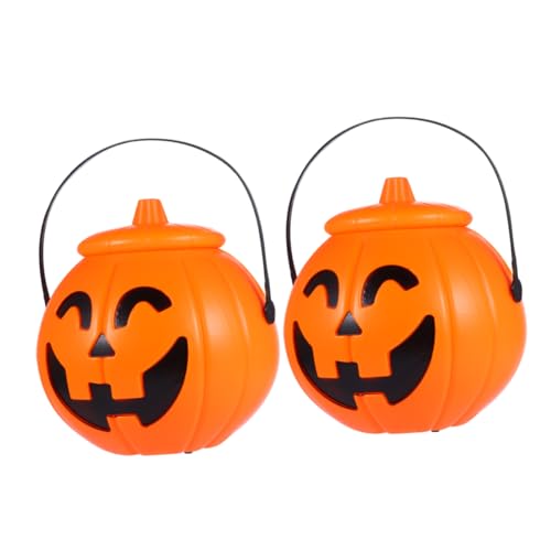 OFFSCH 2 Stück Kürbis Eimer Halloween Leckereien Halter Halloween Kürbis Lampe Kunststoff Kinder Halloween Eimer Orange von OFFSCH