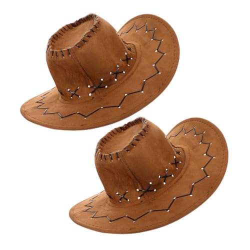 OFFSCH 2 Stück Western Cowboyhut Fedora Hut Vintage Pu Fedora Fedora Hut Woody Hut Western Panama Hut Breiter Krempe Kleiner Mädchen Cowgirl Hut Pu Leder Schokolade von OFFSCH