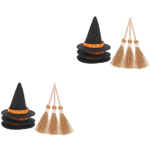 OFFSCH 6 Sätze Halloween-Hexenhut Halloween-Party-Dekor Mini Halloween- -Anhänger Hexenhut für Puppen Halloween Dekoration für die Wohnung kleiner Hutbesen Hexenhut dekor Holz Black von OFFSCH