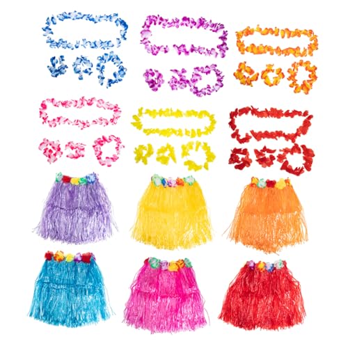 OFFSCH 6 Sets Hawaiian Gras Rock Hula Tanz Kostüm Set Für Erwachsene Strand Tropical Party Outfit von OFFSCH