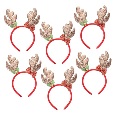 OFFSCH 6 Stück Weihnachten Rentier Geweih Stirnband Glänzende Kopfbedeckung Für Kinder Lustiger Kopfschmuck Für Party Cosplay Und Festliche Anlässe Kaffee Gold Pulver Design von OFFSCH