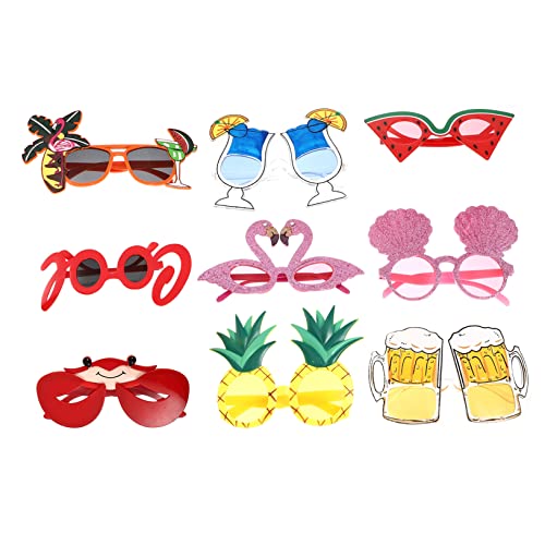 OFFSCH 9 Paare Partybrille Poolparty-Sonnenbrille Strandsonnenbrille Leis für Luau-Party faschingsbrille karnevalsbrille Sonnenbrille in Kelchform Hawaii-Strandparty-Sonnenbrille Plastik von OFFSCH