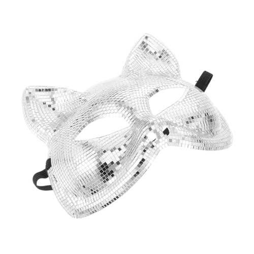 OFFSCH Disco Katze Gesichtsmaske Verstellbare Maske Katzenohren Maske Party Maske Festival Maske Weihnachts Gesichtsmaske Halloween Maske Katze Für Frauen Strass Glas Silber von OFFSCH