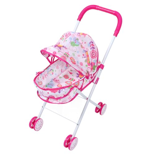 OFFSCH Simulationswagen Kinderwagenspielzeug Puppenwagenschmuck Kinderwagen-kleinigkeitenständer Partyspiele Kinderwagen Beweglicher Kinderwagen Simulationspuppenwagen Eisenrahmen Rosa von OFFSCH