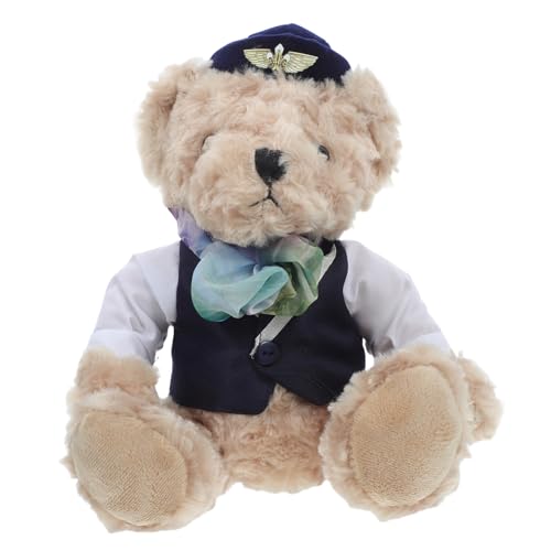 OFFSCH Stewardess Stoffbär Ankleideweste Bär Plüschbärenpuppe Ausgestopftes Bärenspielzeug Kleiner Bär Pilotenplüsch Bär Puppe Spielzeug Bären-mittelstücke Für Partys Blue Pp Baumwolle von OFFSCH