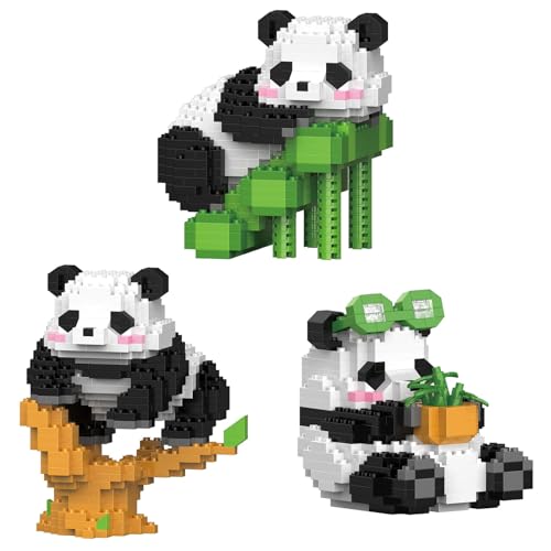 OFGAOO 3 Stücke Panda Bauspielzeug, 1298 Stück Panda Mini Bausteine Panda Klemmbausteine Building Block Sets Mini Tiere Bausteine Mikro Bausteine Spielzeug Kit von OFGAOO