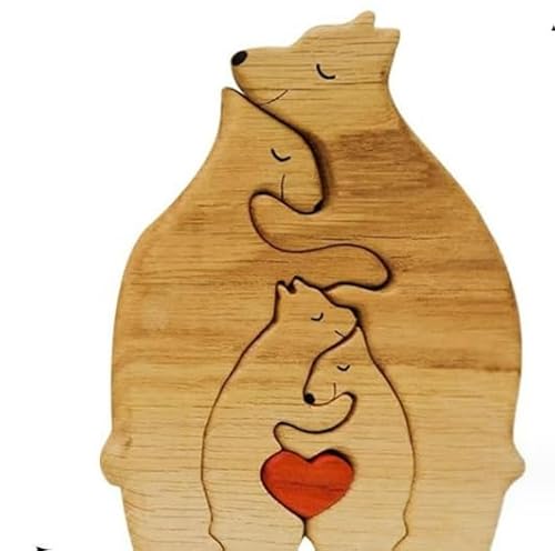 Personalisiertes Holzkunstpuzzle der Bärenfamilie, Holzkunstpuzzle der Bärenfamilie Personalisiertes Bärenfamilie Kunstpuzzle Aus Holz Niedliche Tierfamilie Holzstatue Familienpuzzle (4Pcs) von OFGAOO