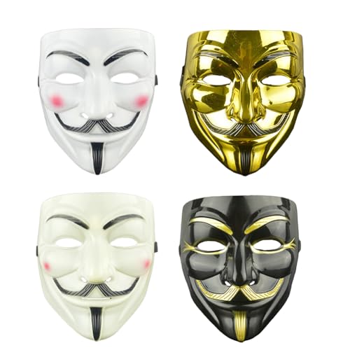 Halloween Gruselige Masken 4 Stück Anonymous Maske, V for Vendetta Hacker Maske, Hacker Masken V, Anonyme Maske V, für Kostüm Cosplay Party Erwachsene Kinder, Fancy Carnival Adult Accessories von OFKAFEZV