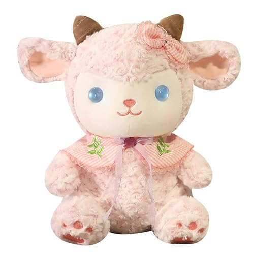 OFKAFEZV Ausgestopfte Schaf,Kuscheltier Tierpuppe,Kawaii Kuscheltier Plush,Cartoon Plüschtier Kissen,Krawattenfarbe Puppen Rosa-Schafnspielzeug Kinder und Erwachsenenheim Schlafzimmer-25 cm von OFKAFEZV