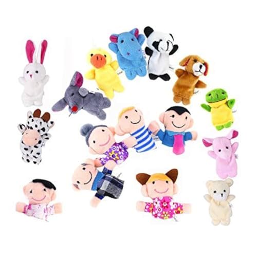 OFKPO 16 Stücke Fingerpuppen Set,Kinder/Baby Lernspielzeug,Einschließlich 10 Stück Tiere und 6 Stück Family Members von OFKPO