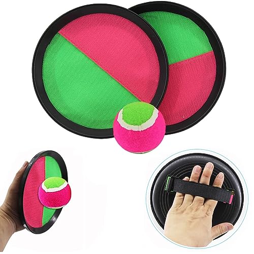 OFKPO Klettballspiel für Kinder, Klettball Strandspielzeug mit 2 Schläger, 1 Bälle und 1 Aufbewahrungstasche, Paddle Catch Ball Set für Party Garten Innen und Außen (Rosa+Schwarz) von OFKPO