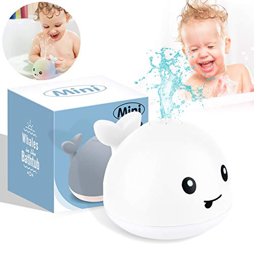 Baby Badespielzeug Wasserspielzeug ab 1 Jahr, Wal Sprinkler Badespielzeug mit LED Licht, Automatische Induktion Spray Wasser Badewanne Bathtime Pool kleinkindspielzeug Geschenk für Kinder-weiß von OFOCASE