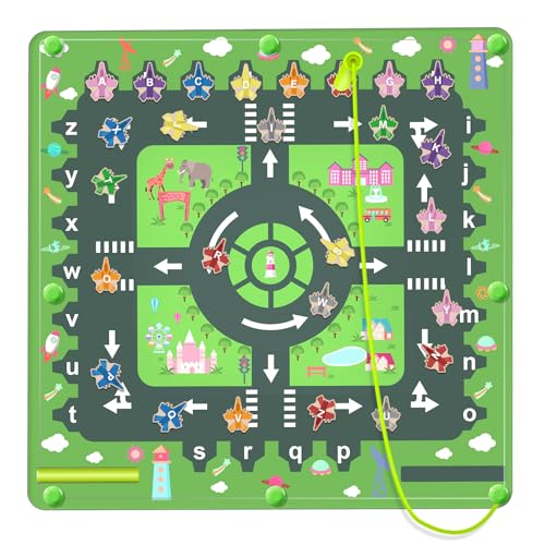 Montessori Magnetspiel Labyrinth Spielzeug, Holz Labyrinth Spiel Kinderspielzeug ab 3 4 5 6 7Jahre, Alphabet Lernspielzeug Magnete Kinder Motorikspielzeug Sinnesspielzeug als Geschenk für Mädchen und von OFUN