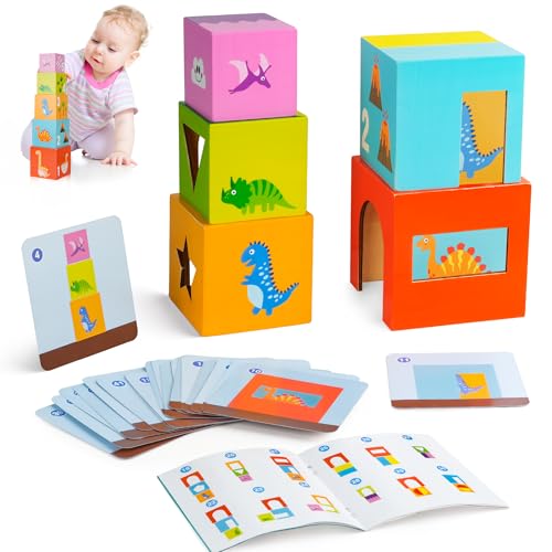 OFUN Montessori Spielzeug Hölz Stapelsteine für Kinder, Motorikspielzeug Stapelturm Holzspielzeug Baby, Nesting Stacking Cups Kinderspielzeug Stapelbecher, Geschenke für Jungen Mädchen von OFUN