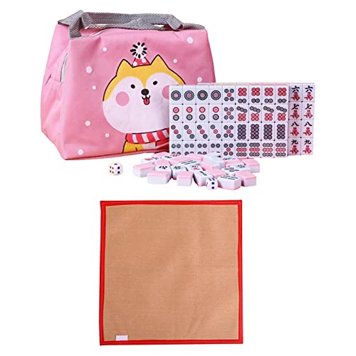 OGLYZMKW Mini chinesisches Mahjong Spiel Set, Mit Aufbewahrungstasche Unterhaltung Traditionelles Mahjong-Set Tischspiel Brettspiel for Party Zuhause Reisen(Pink) von OGLYZMKW