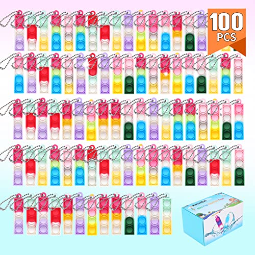 100 PCS Mini Pop Fidget It Spielzeug Schlüsselanhänger, Silikon Regenbogen Stressabbau Handspielzeug, Schreibtisch-Spielzeug Wrap Pop Stress Reliever für Kinder Erwachsene von OGNI ORA