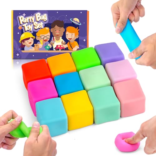 12 Stück Cubes Sensory Stress Bälle für Kinder, Farbwechsel Squishy Spielzeug, Fidget Toys Squeeze Balls für Erwachsene, weiche Anti Stress von OGNI ORA