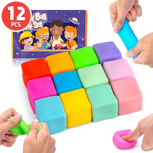 12 Stück Cubes Sensory Stress Bälle für Kinder, Farbwechsel Squishy Spielzeug, Fidget Toys Squeeze Balls für Erwachsene, weiche Anti Stress von OGNI ORA