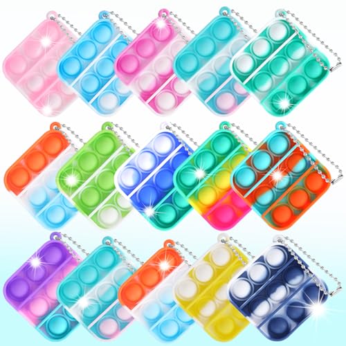 15 Stück Mini Silikon Schlüsselanhänger Toys, Mini Squeeze Pop Push It Fidget Toys, Spielzeug mit Schlüsselbund, Poppet Bubble Finger Toys Stress Reliever Anti-Angst für Kinder Erwachsene von OGNI ORA