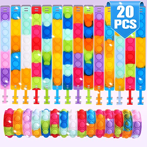 20 Stück Pop Armband It, Fidget Toys Pack, Pop Bracelet Fidget Spielzeug Set, Silikon Regenbogen Baby Sensorik Spielzeug Geschenke für Kinder Jungen Mädchen Stressabbau & Anti-Angst von OGNI ORA