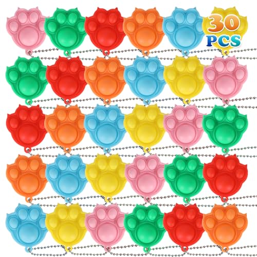 30 Stück Pop Fidget It Schlüsselanhänger, Katzenkrallen Form, Mini Squeeze Fidget Toys, Spielzeug mit Schlüsselbund, Poppet Bubble Finger Toys Stress Reliever Anti-Angst für Kinder Erwachsene von OGNI ORA