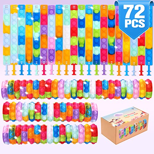 72 Stück Pop Armband It, Fidget Toys Pack, Pop Bracelet Fidget Spielzeug Set, Silikon Regenbogen Baby Sensorik Spielzeug Geschenke für Kinder Jungen Mädchen Stressabbau & Anti-Angst von OGNI ORA