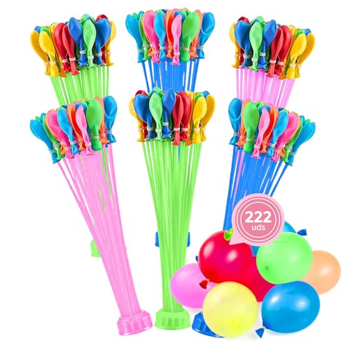 OH YEAH 6 Wasserspender – 222 Wasserballons – Poolspiele – Wasserspiele für Kinder – Wasserspielzeug für Kinder – Gartenspiele – schnelles Befüllen – Selbstdichtender Verschluss ohne Knoten von OH YEAH