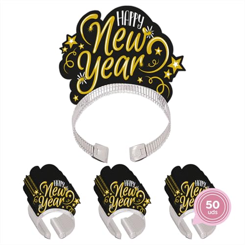 OH YEAH - Silvesterdeko - Silvesterzubehör - Silvesterparty - Silvesterparty - Silvesterparty - Accessoire zum Jahresende - einzigartiges Design (Goldenes Stirnband Happy New Year, 100 Stück) von OH YEAH