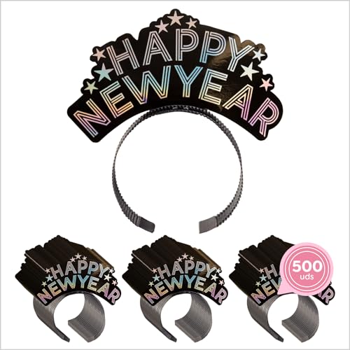 OH YEAH - Silvesterdeko - Silvesterzubehör - Silvesterparty - Silvesterparty - Silvesterparty - Accessoire zum Jahresende - einzigartiges Design (schwarzes Stirnband Happy New Year, 100 Stück) von OH YEAH