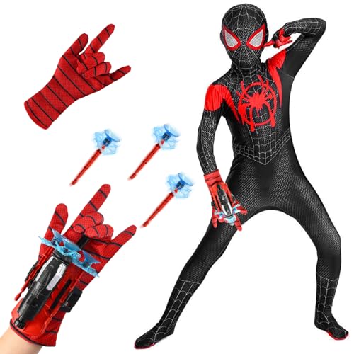 OHLINEA Karneval Kostüm Kinder mit Launcher Handschuh, Halloween Kostüm für Kinder, Cosplay Kostüme für Kinder, Halloween Kostüm Kinder Bodysuit Kostüme für Jungen Mädchen (Schwarz, M (120–130CM)) von OHLINEA