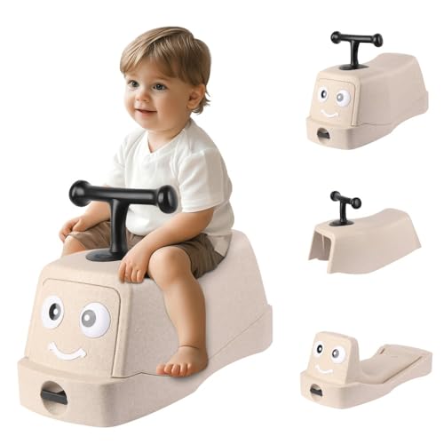 3-in-1 Lauflernhilfe für Babys, Jungen, Mädchen, 1 Jahr, mit Lenkrad, für Kinder ab 10 Monaten, Babyauto, Fahrrad, Babyschieber (beige, 52 x 24 x 22,5 cm) von OHMG