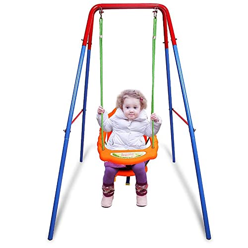 3-in-1-Schaukel für Kinder, verstellbarer Sitz, Schaukelgestell für Kinder mit Schaukelsitz, Armlehne und Sicherheitsgurt, Gartenschaukel für Babys (Orange) von OHMG