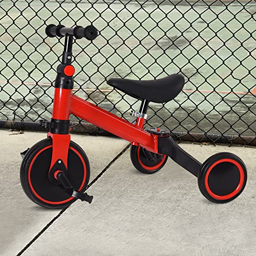 OHMG Kinderkraft 3-in-1-Kinderrad, mitwachsend, Laufrad, skalierbar, Babykinderwagen, Trike Baby, mitwachsend, mit abnehmbaren Pedalen (Rot (3 in 1) von OHMG