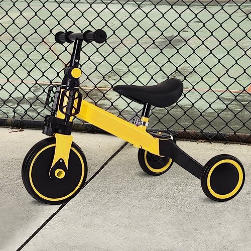 OHMG Kinderkraft Dreirad, mitwachsend, 3-in-1, Laufrad, skalierbar, Fahrrad, Kinderwagen, Skalierbar, Trike Baby, mitwachsend, mit abnehmbaren Pedalen (Gelb (3 in 1) von OHMG